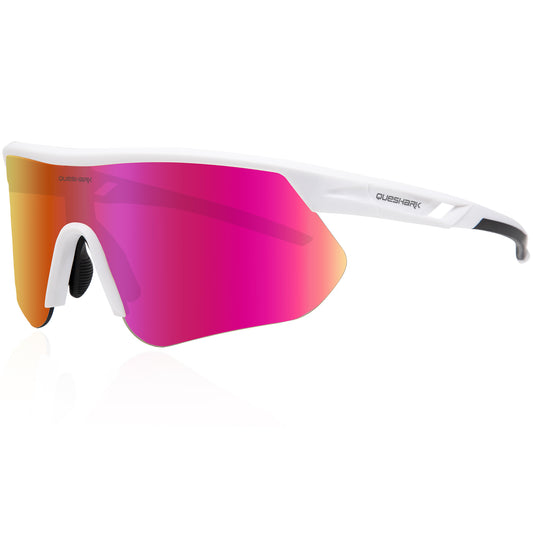Queshark Cycling Running Glasses for Women Men UV400 Protection QE41 White Rose Red