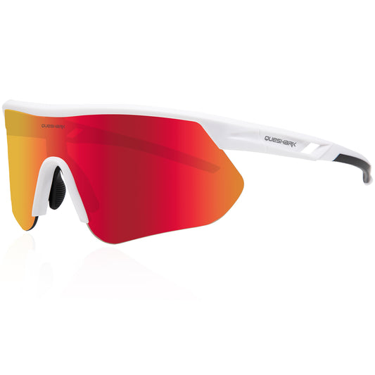 Queshark Cycling Running Glasses for Women Men UV400 Protection QE41 White Red