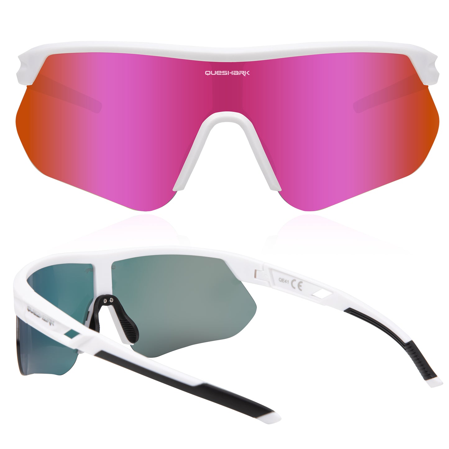 Queshark Cycling Running Glasses for Women Men UV400 Protection QE41 White Rose Red