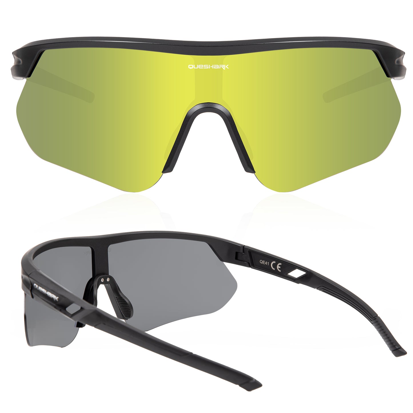 Queshark Cycling Running Glasses for Women Men UV400 Protection QE41 Black Gold