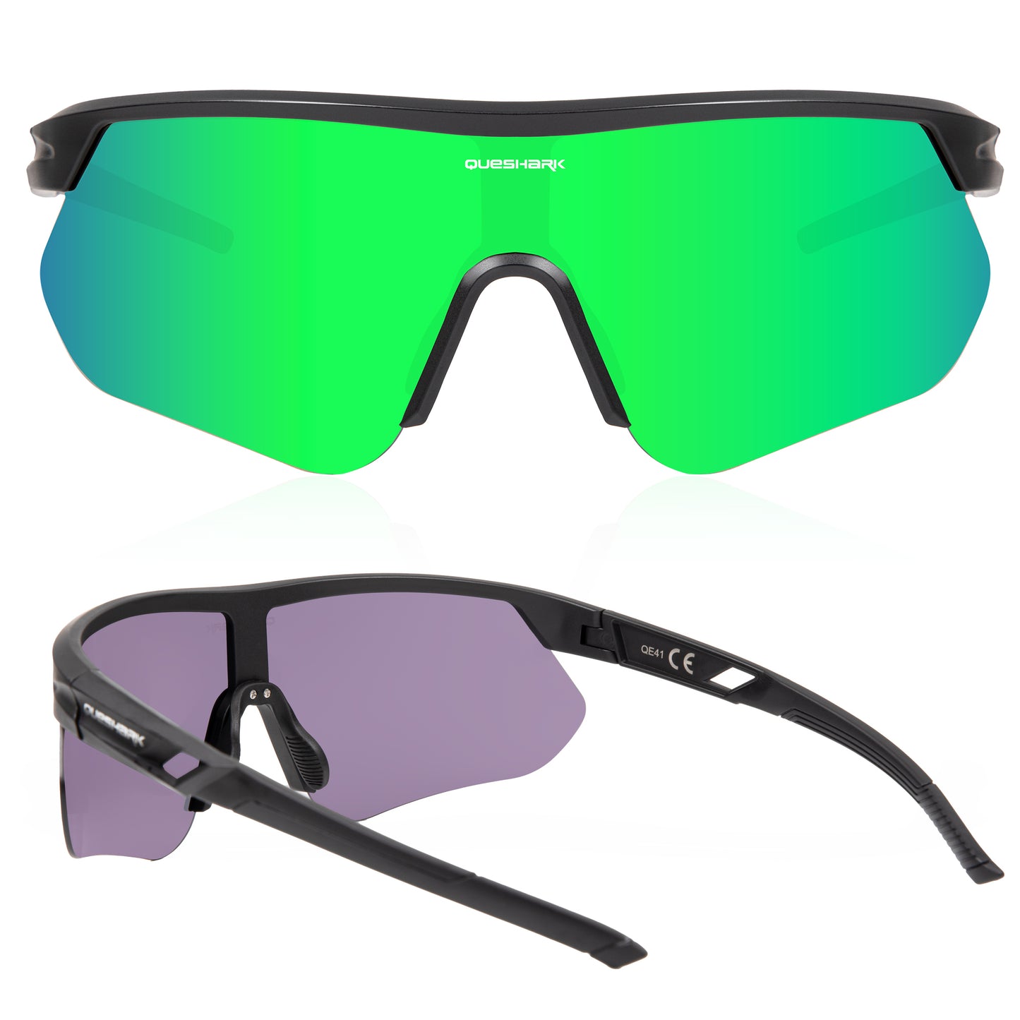 Queshark Cycling Running Glasses for Women Men UV400 Protection QE41 Black Green
