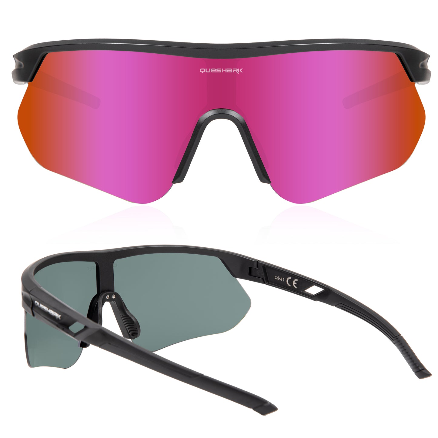 Queshark Cycling Running Glasses for Women Men UV400 Protection QE41 Black Rose Red