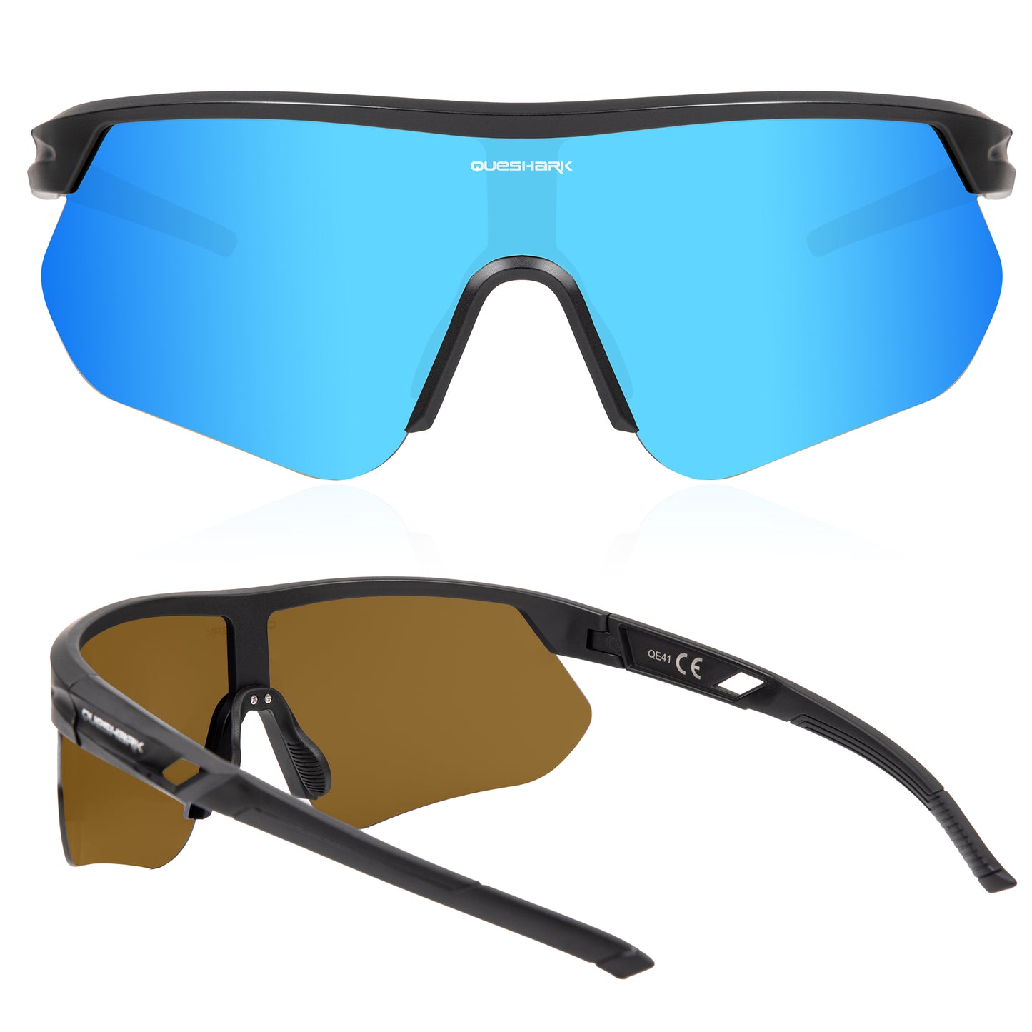 Queshark Cycling Running Glasses for Women Men UV400 Protection QE41 Black Blue