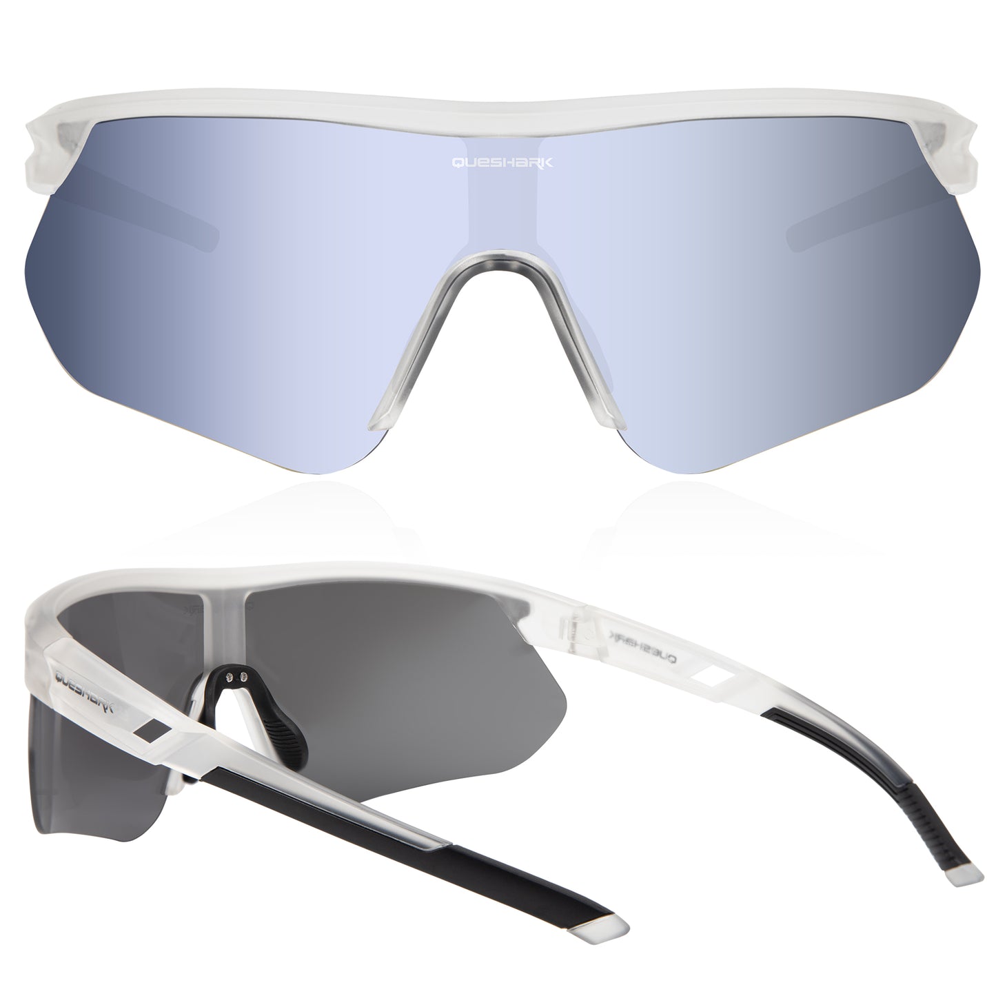 Queshark Cycling Running Glasses for Women Men UV400 Protection QE41 Clear Silver