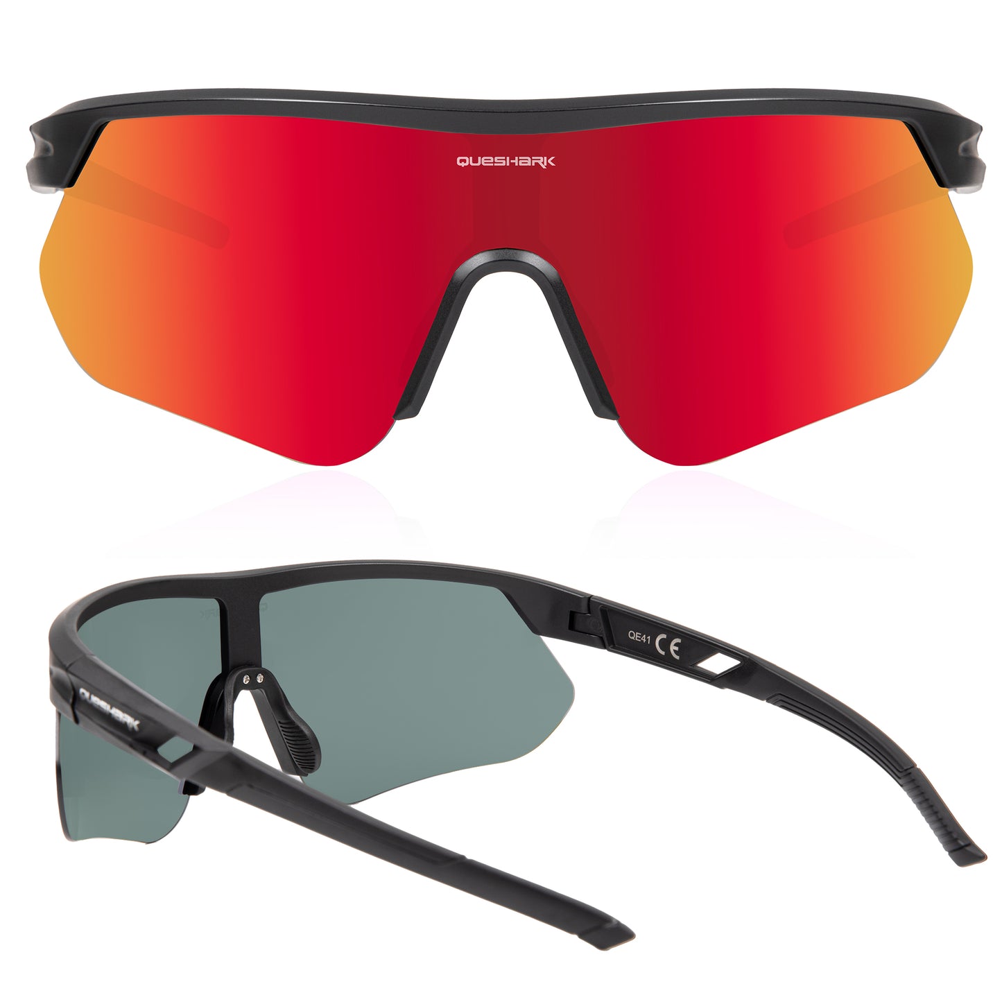 Queshark Cycling Running Glasses for Women Men UV400 Protection QE41 Black Red