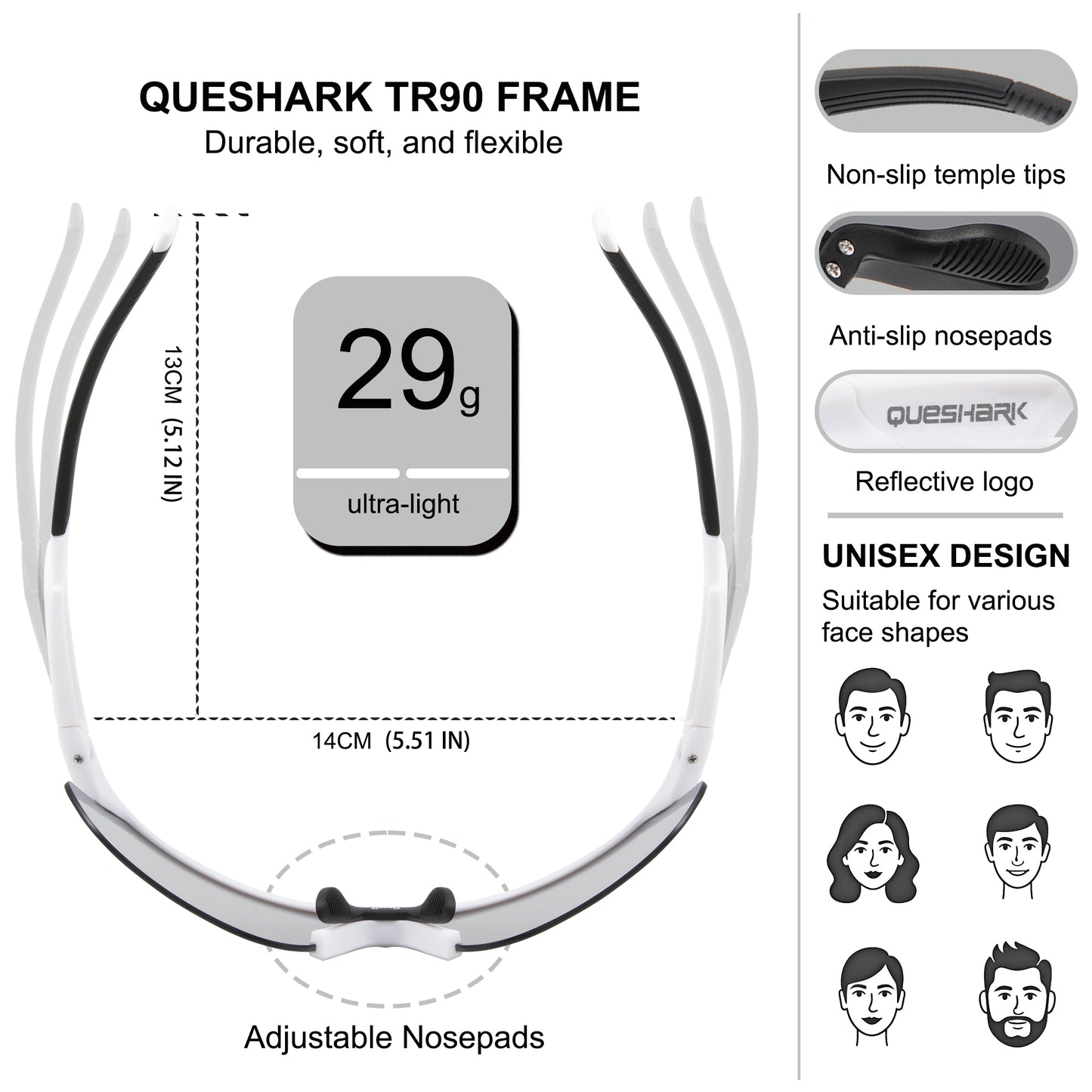 Queshark Cycling Running Glasses for Women Men UV400 Protection QE41 Clear Silver