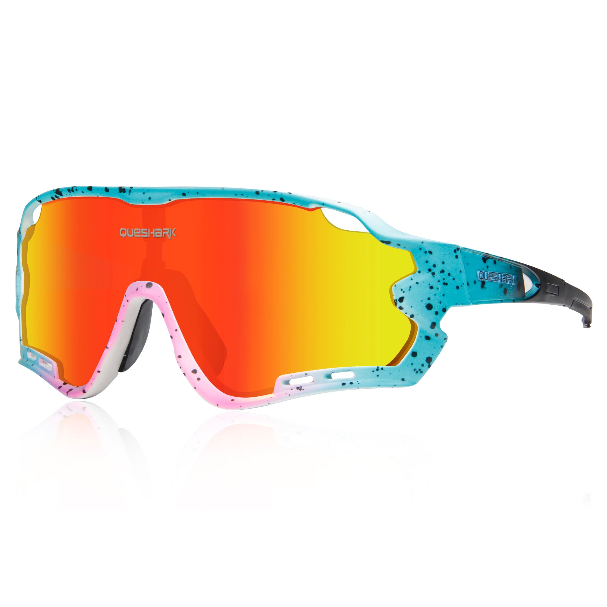 Queshark Gepolariseerde UV-veiligheidsbril met 5 glazen, vervangbaar, voor sport, heren en dames, voor vissen, golf, honkbal, hardlopen