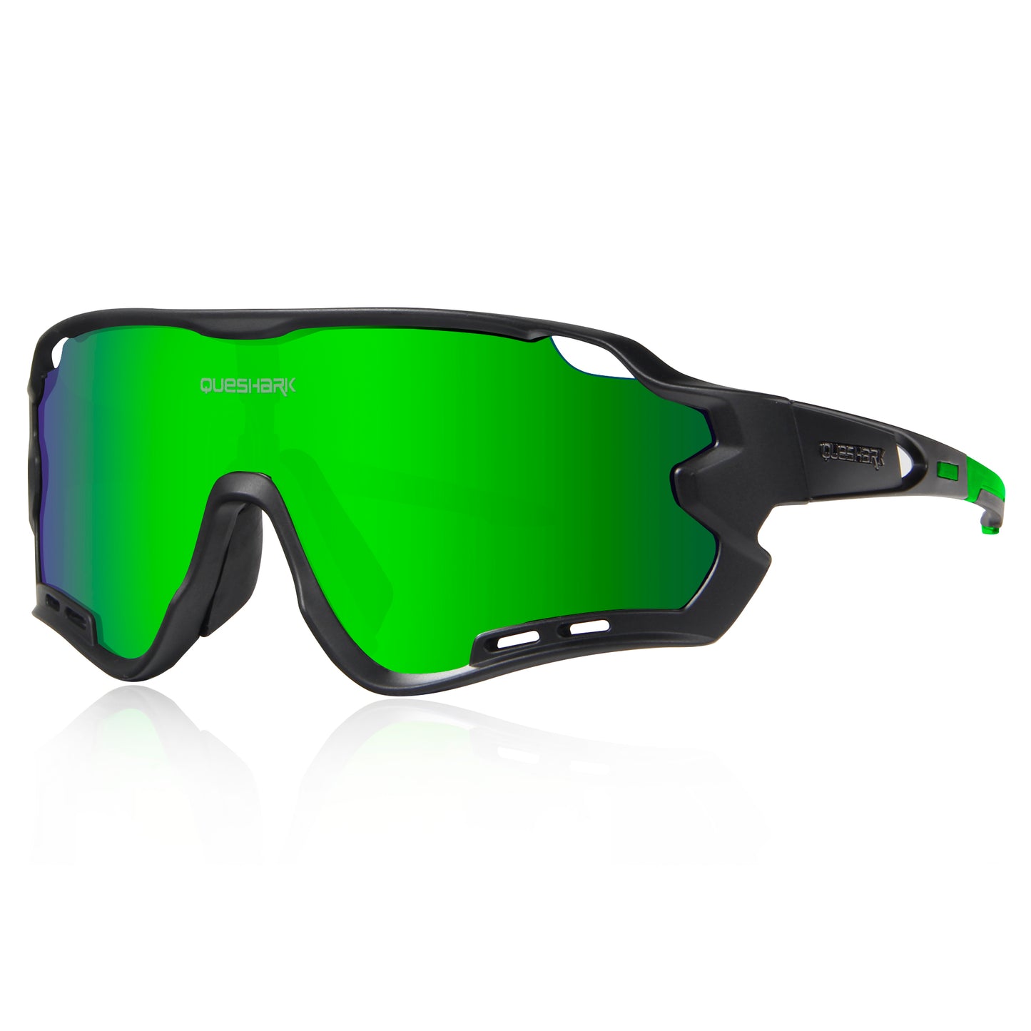 QE44 Black Green Polarized Cycling Sunglasses UV400 Bike Glasses Sport Eyewear for Men Women 4 Lens