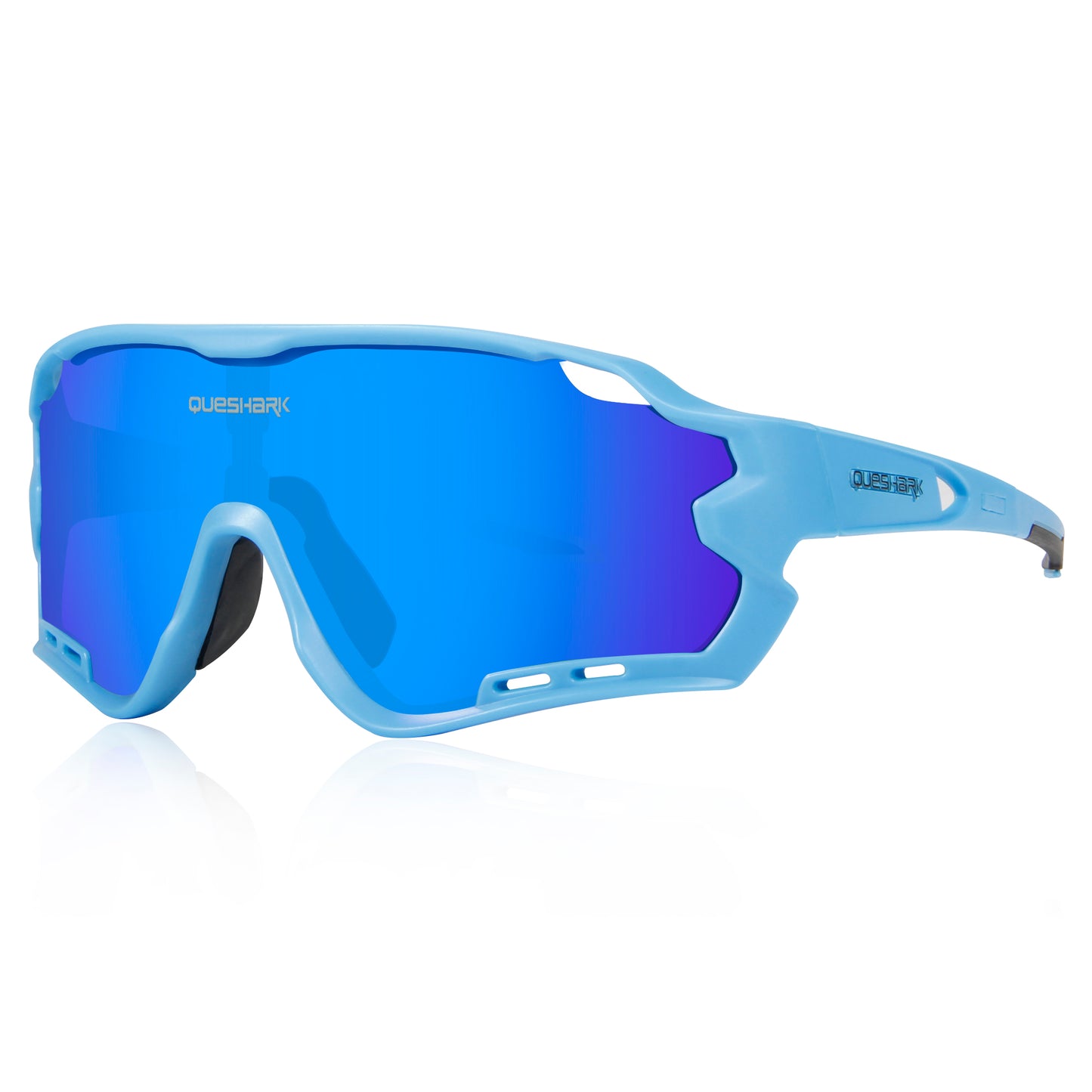 QE44 Blue Polarized Cycling Sunglasses UV400 Bike Glasses Sport Eyewear for Men Women 4 Lens