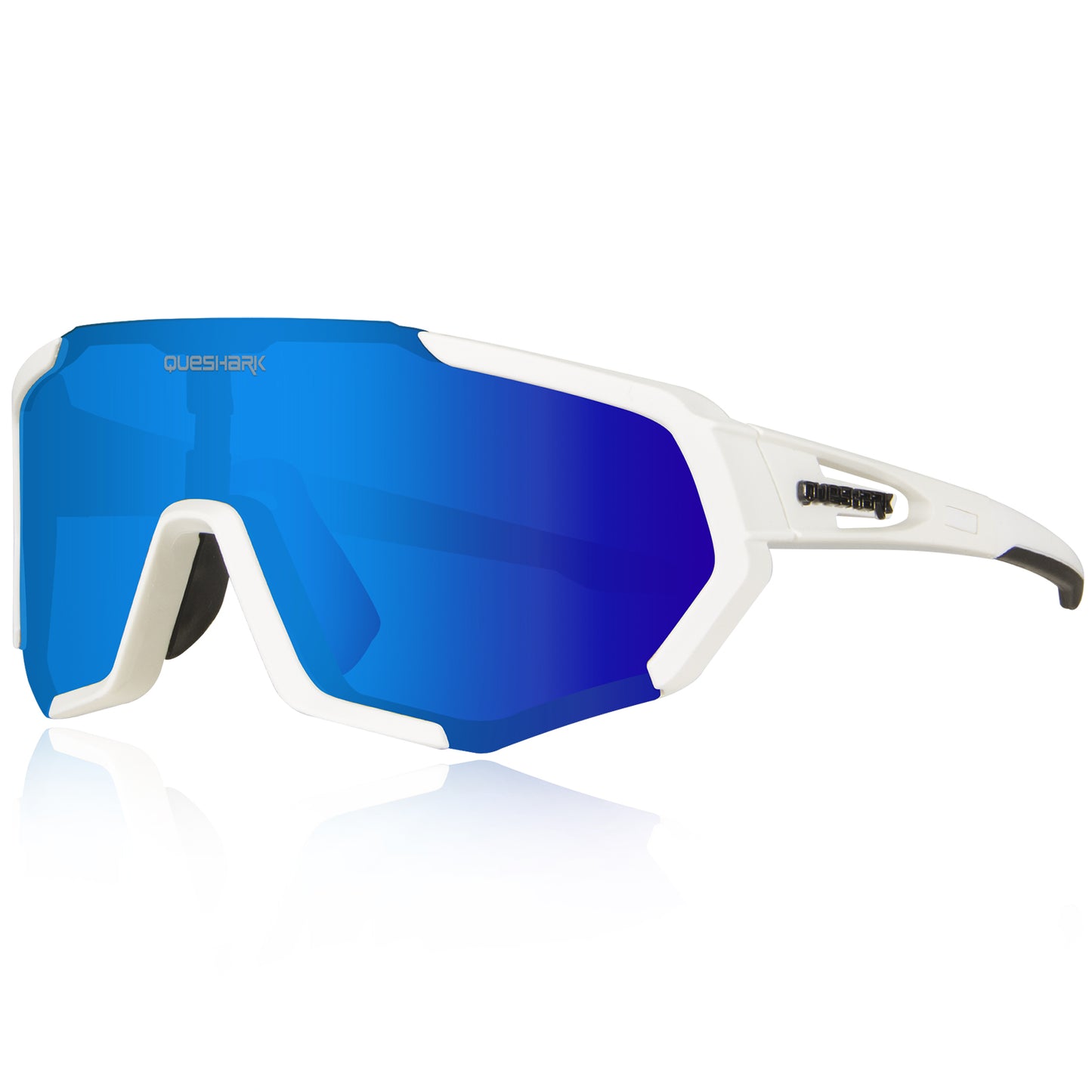 QE48 White Polarized Bike Sunglasses Bicycle Goggles Cycling Eyewear UV400 5 Lens/Set