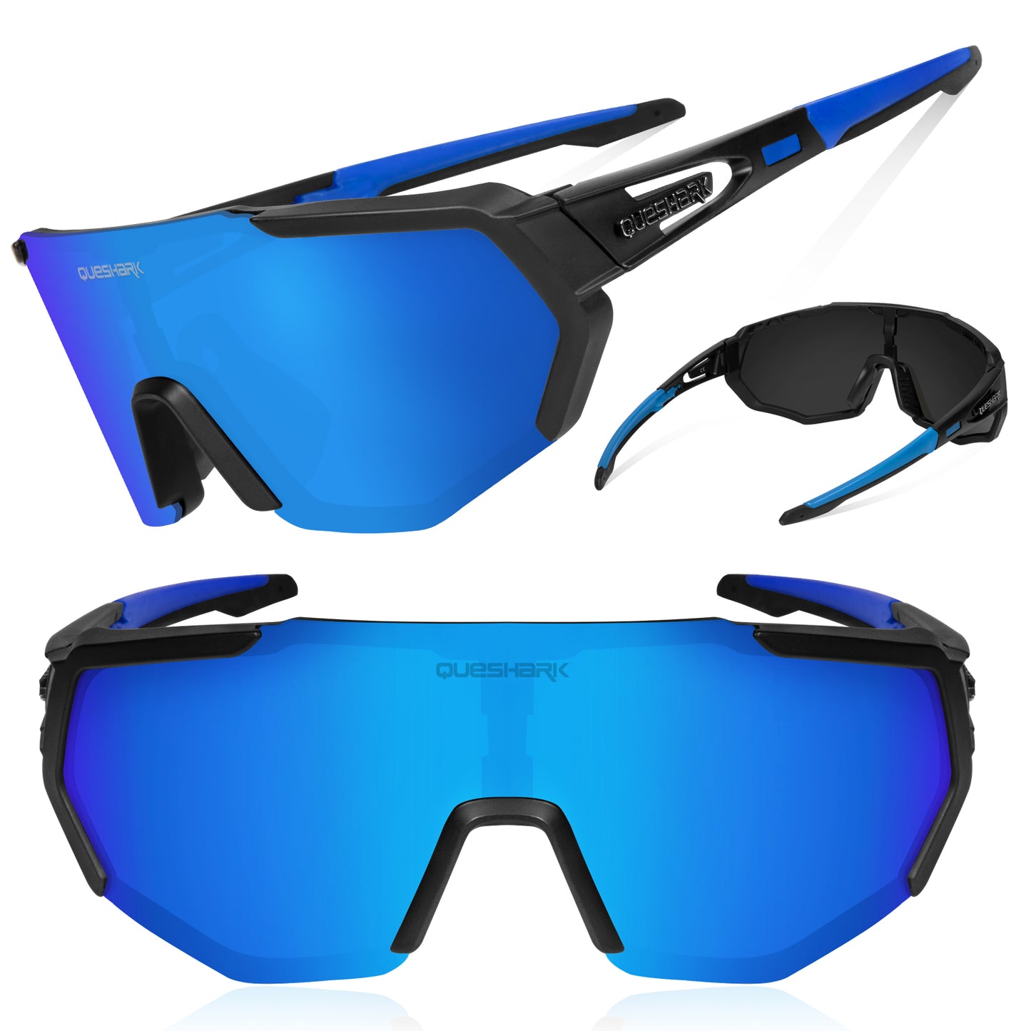 QE42 Black Blue UV400 Polarized Cycling Eyewear Bike Glasses Bicycle Sunglasses 5 Lens/Set