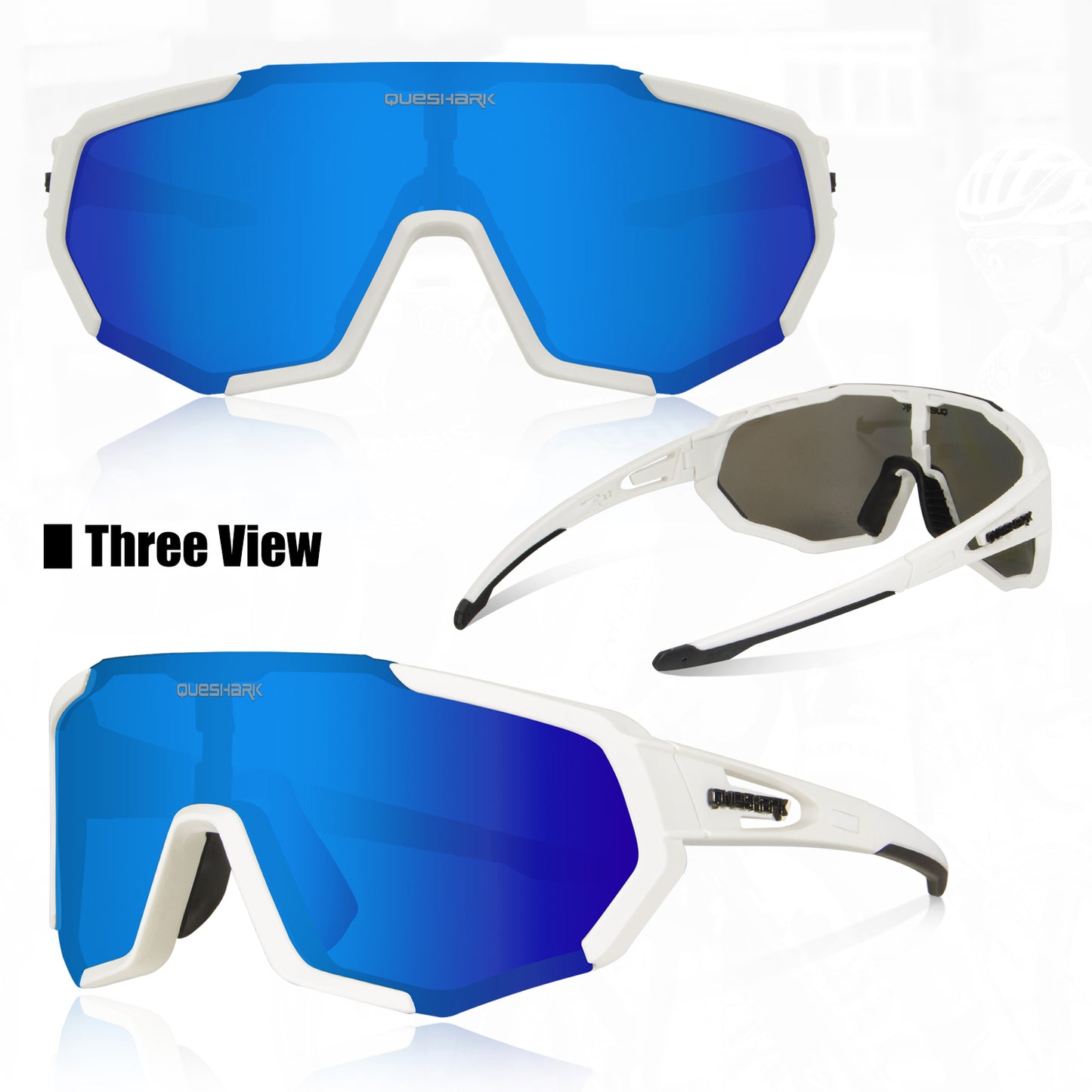 QE48 White Polarized Bike Sunglasses Bicycle Goggles Cycling Eyewear UV400 5 Lens/Set