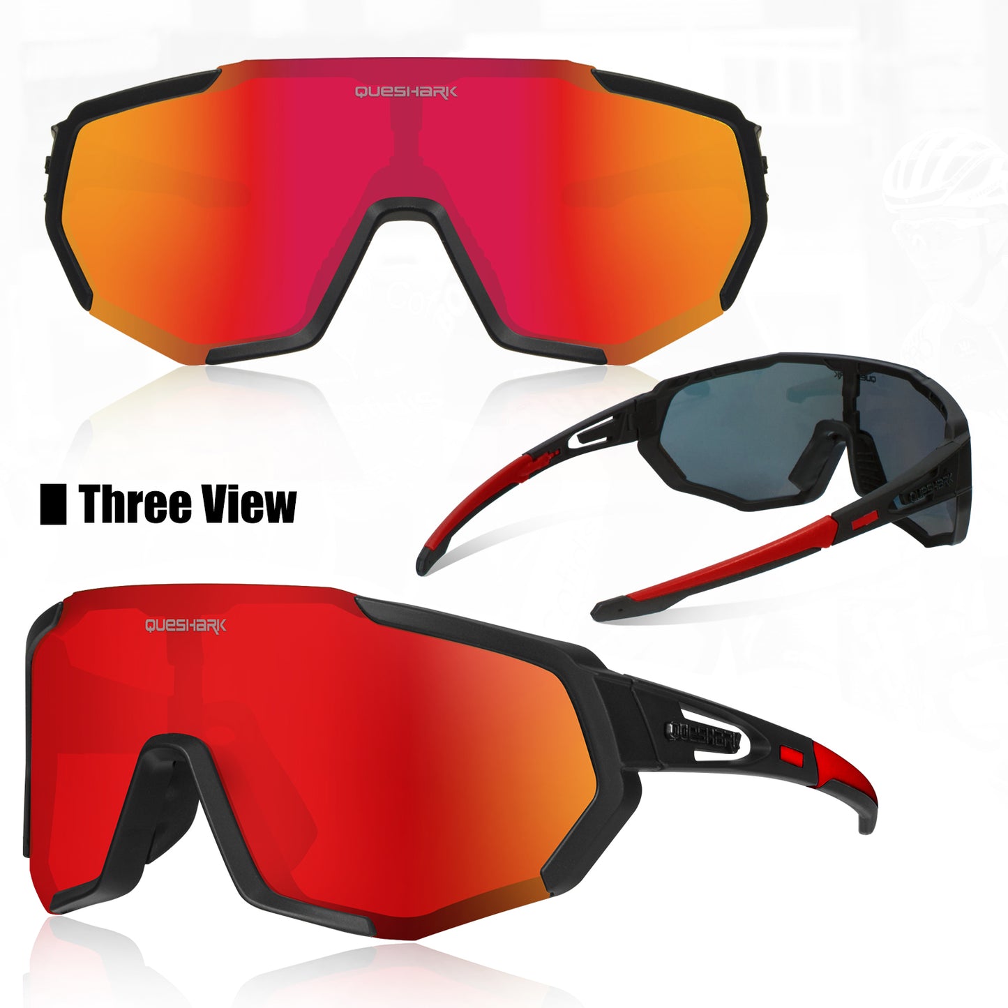 <transcy>QE48 Preto Vermelho Óculos Polarizados Óculos de Sol para Bicicleta Óculos de Bicicleta Óculos de Ciclismo UV400 5 Lentes / Conjunto</transcy>