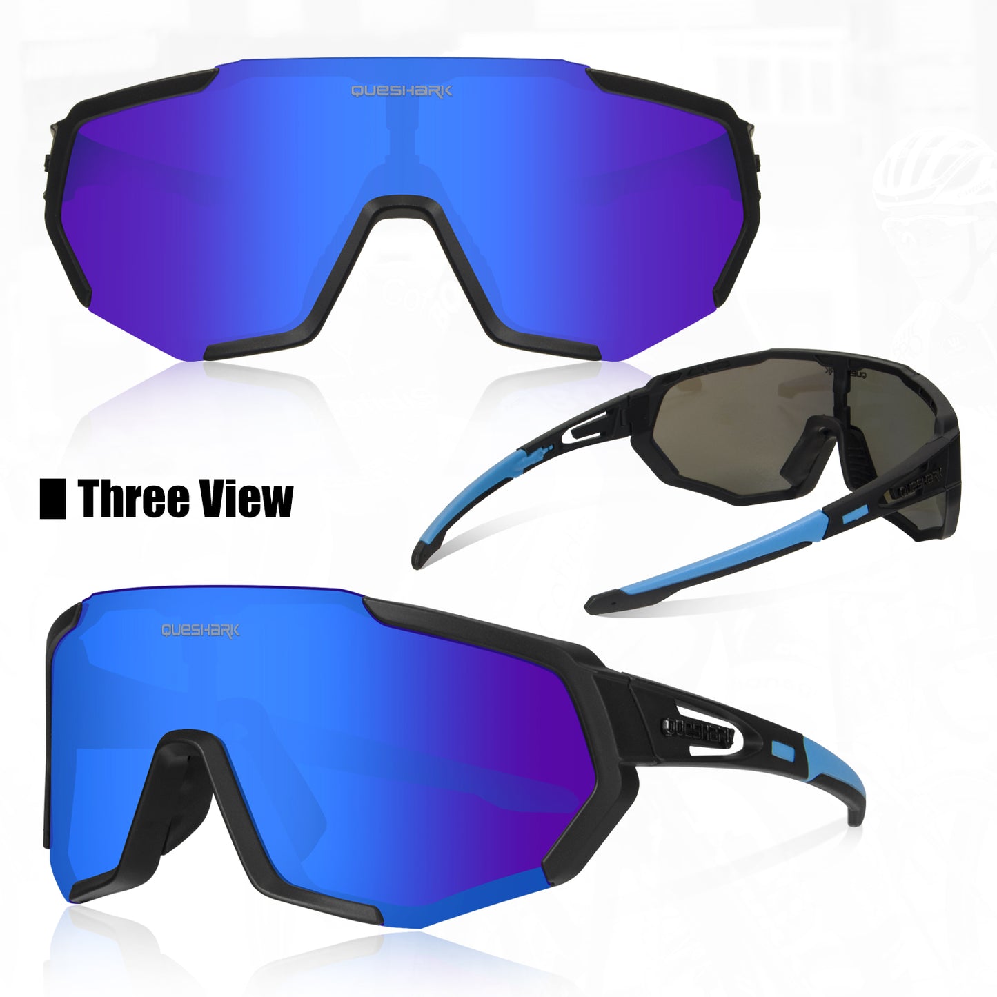 <transcy>Óculos de sol polarizados para bicicleta QE48 preto azul óculos de proteção para ciclismo óculos UV400 5 lentes / conjunto</transcy>