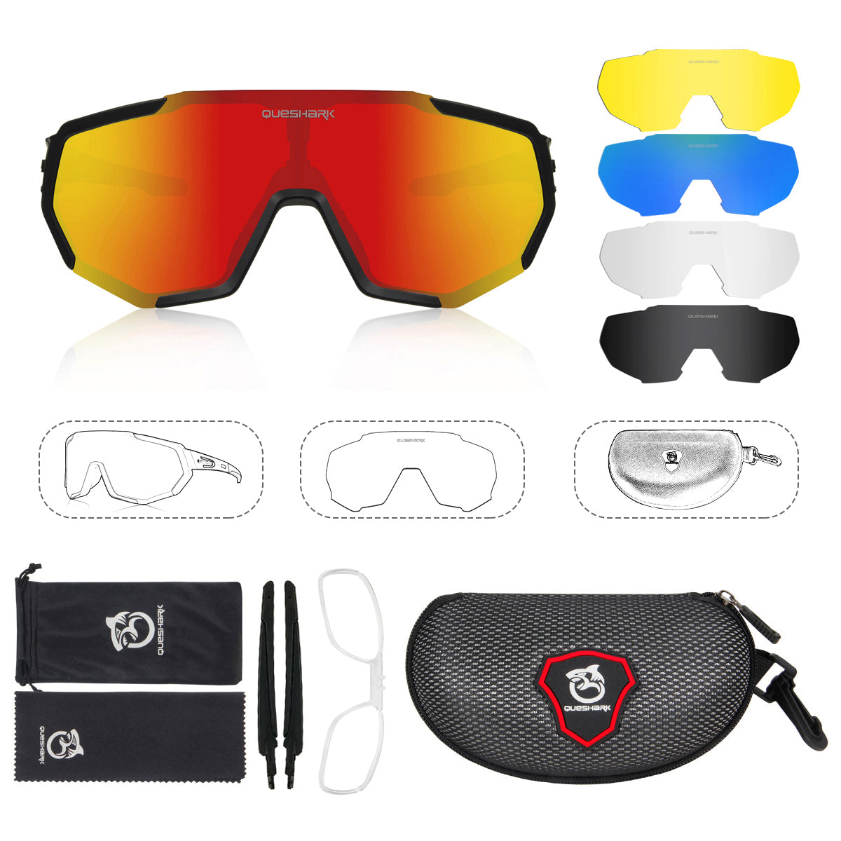 <transcy>QE48 Preto Vermelho Óculos Polarizados Óculos de Sol para Bicicleta Óculos de Bicicleta Óculos de Ciclismo UV400 5 Lentes / Conjunto</transcy>