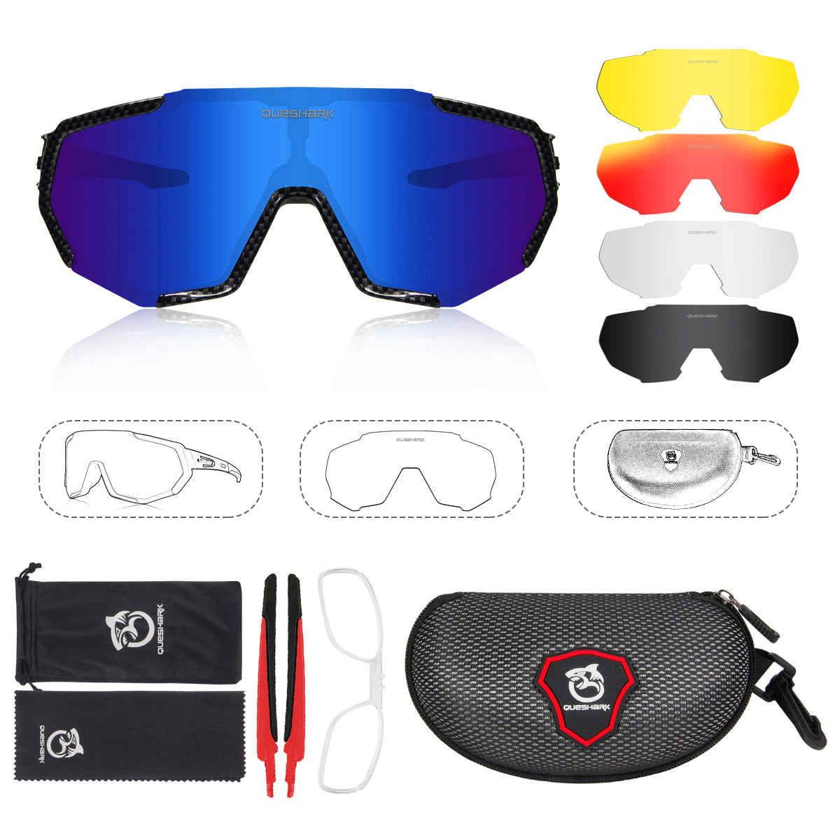 <transcy>QE48 fibre de carbone noir lunettes polarisées vélo lunettes de soleil lunettes de vélo lunettes de cyclisme UV400 5 lentille/ensemble</transcy>