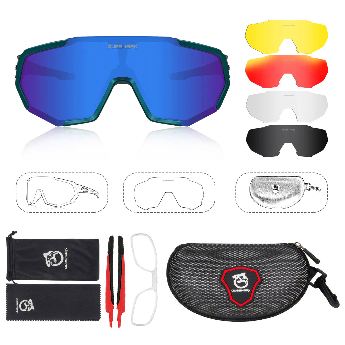 <transcy>QE48 Óculos Polarizados Azul Fosco Óculos de Sol para Bicicleta Óculos de Bicicleta Óculos de Ciclismo UV400 5 Lentes / Conjunto</transcy>