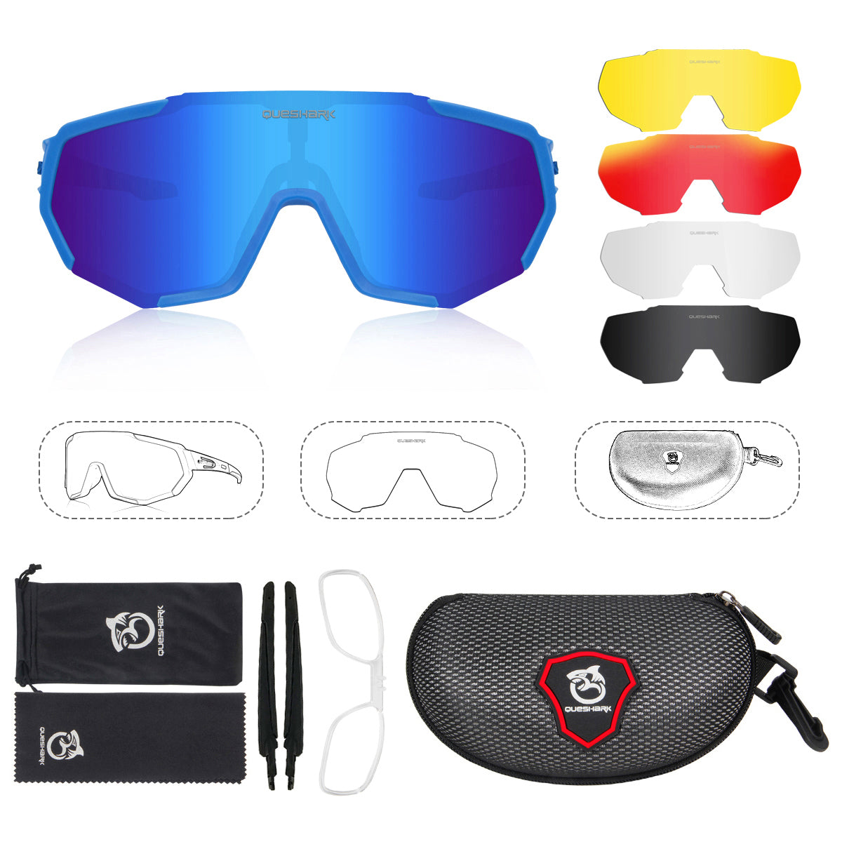 QE48 Blue Polarized Glasses Bike Sunglasses Bicycle Goggles Cycling Eyewear UV400 5 Lens/Set