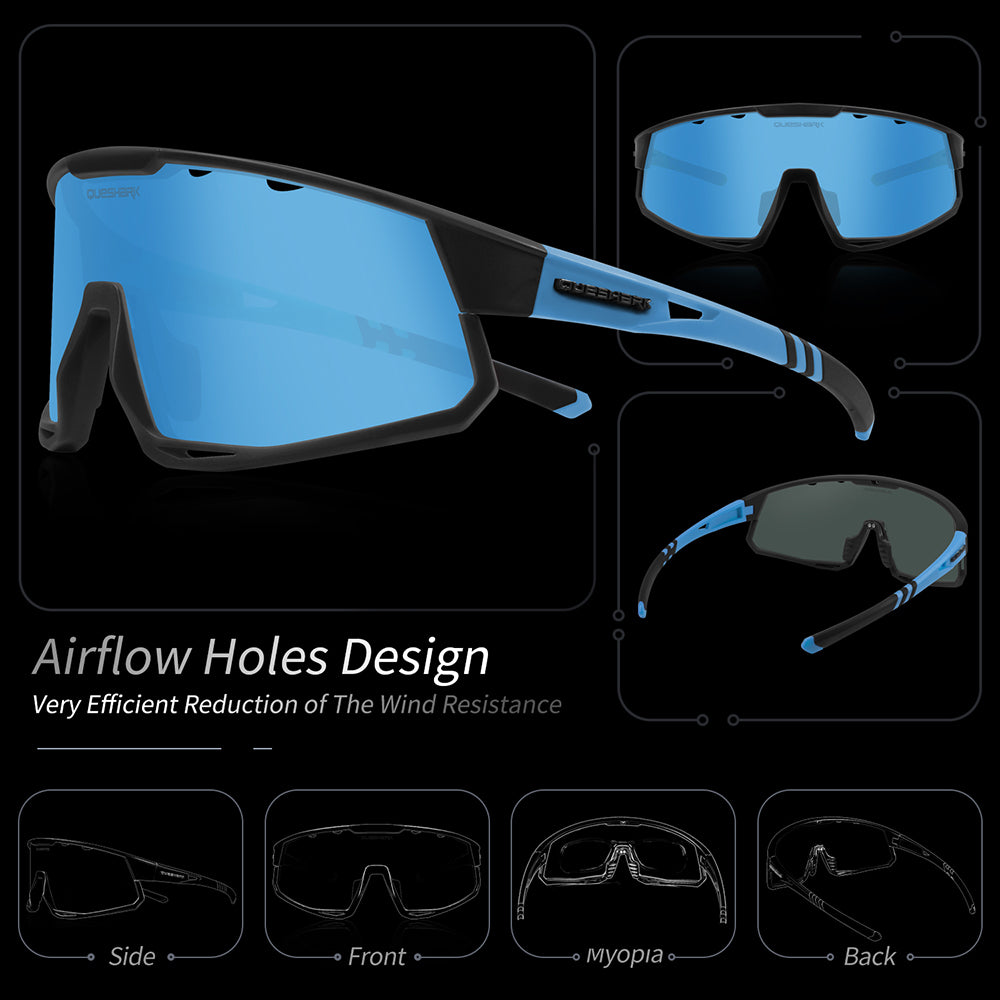 QE56 Blue Polarized Sunglasses Cycling Eyewear Men Women Oversized Driving Glasses with 5 Lens