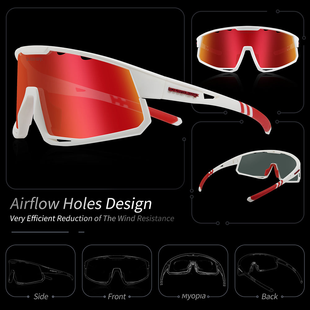 QE56 Weiß Polarisierte Sonnenbrille Fahrradbrillen Herren Damen Übergroße Autofahrerbrille mit 5 Gläsern