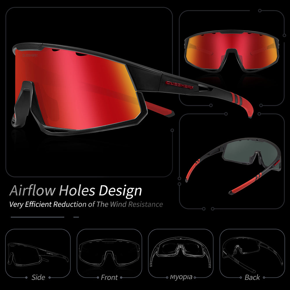 QE56 Schwarz Rot Polarisierte Sonnenbrille Fahrradbrillen Herren Damen Übergroße Autofahrerbrille mit 5 Gläsern