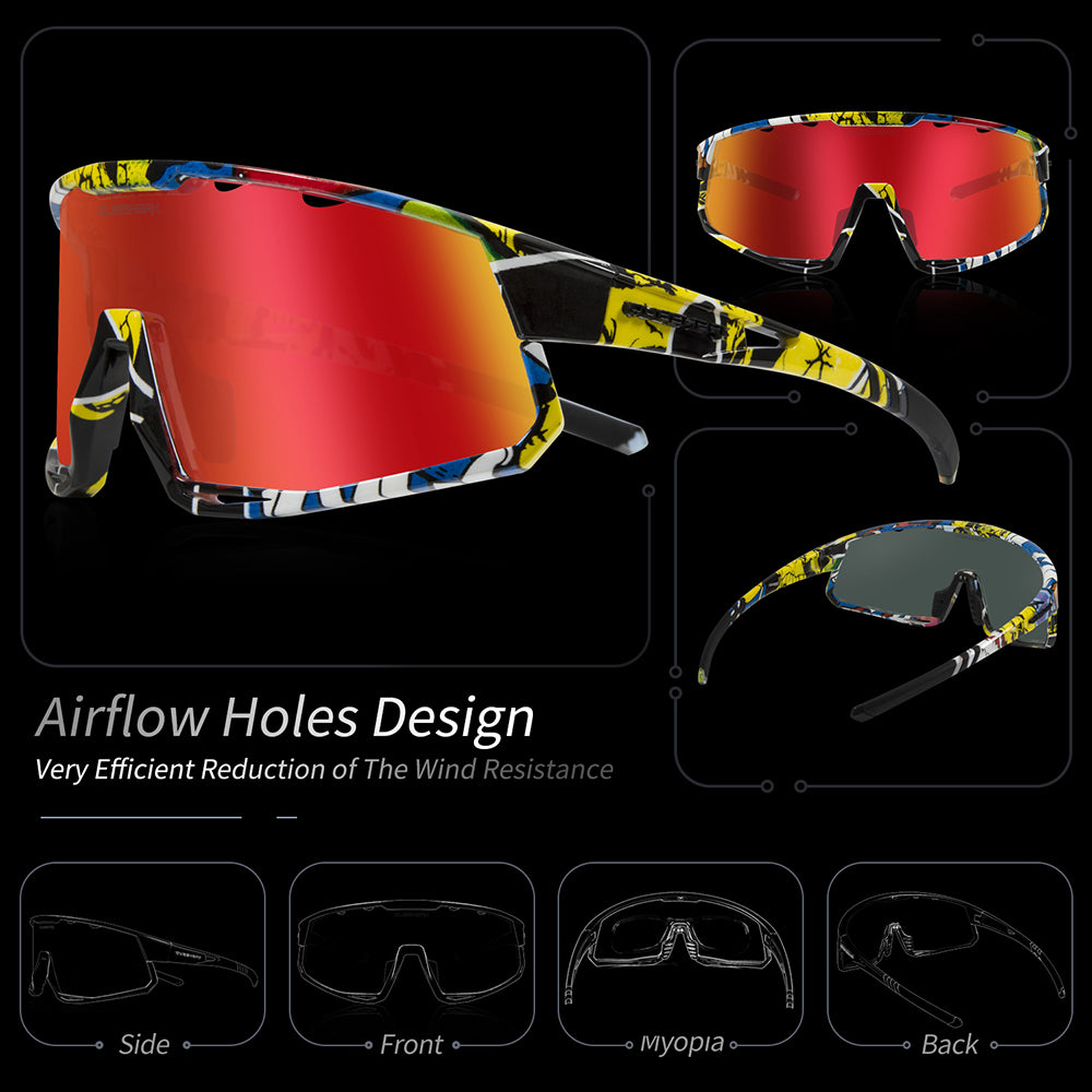 QE56 YLR Polarized Sunglasses Cycling Eyewear Men Women Oversized Driving Glasses with 5 Lens