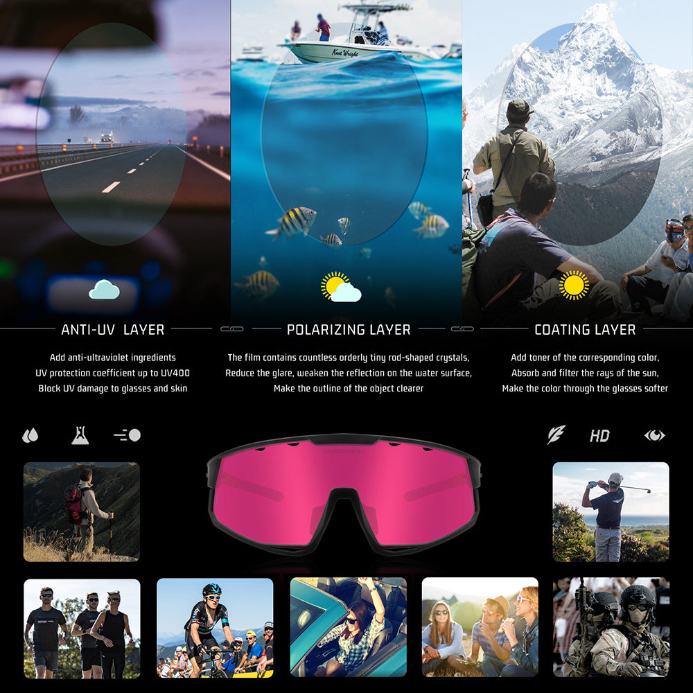 QE56 Rosa Polarisierte Sonnenbrille Fahrradbrillen Herren Damen Übergroße Autofahrerbrille mit 5 Gläsern