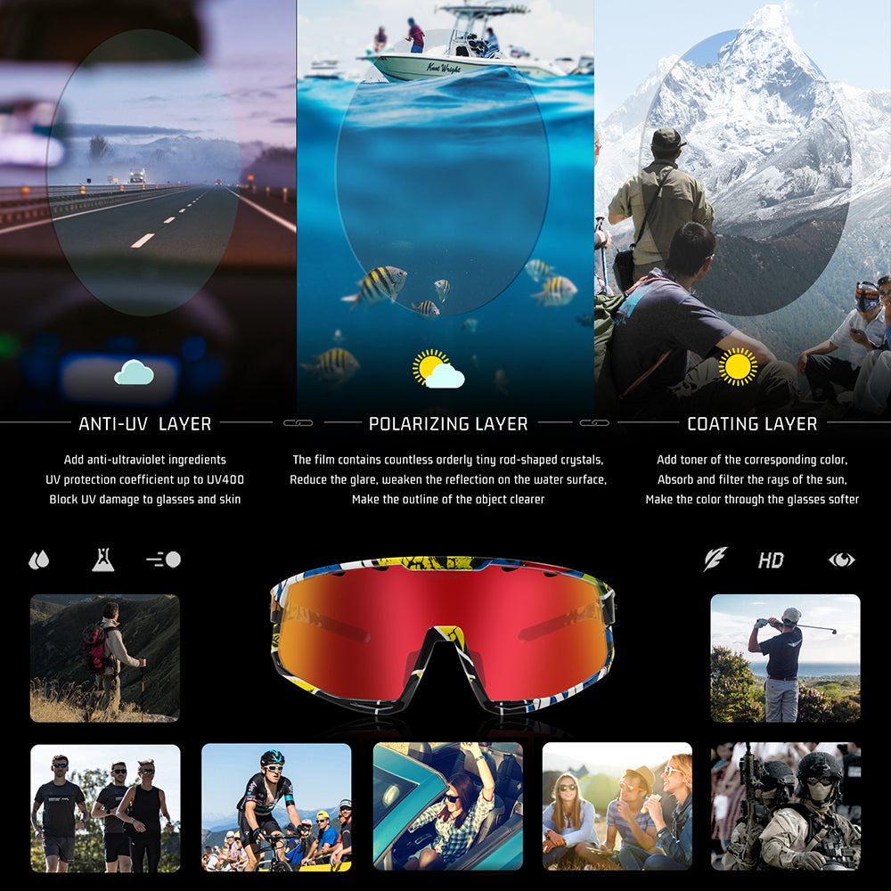 QE56 YLR Polarized Sunglasses Cycling Eyewear Men Women Oversized Driving Glasses with 5 Lens