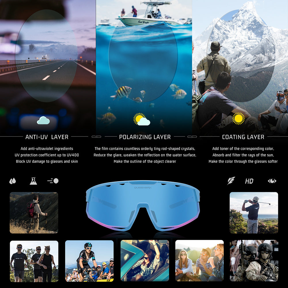 QE56 lunettes de soleil polarisées bleu rose lunettes de cyclisme hommes femmes lunettes de conduite surdimensionnées avec 5 lentilles