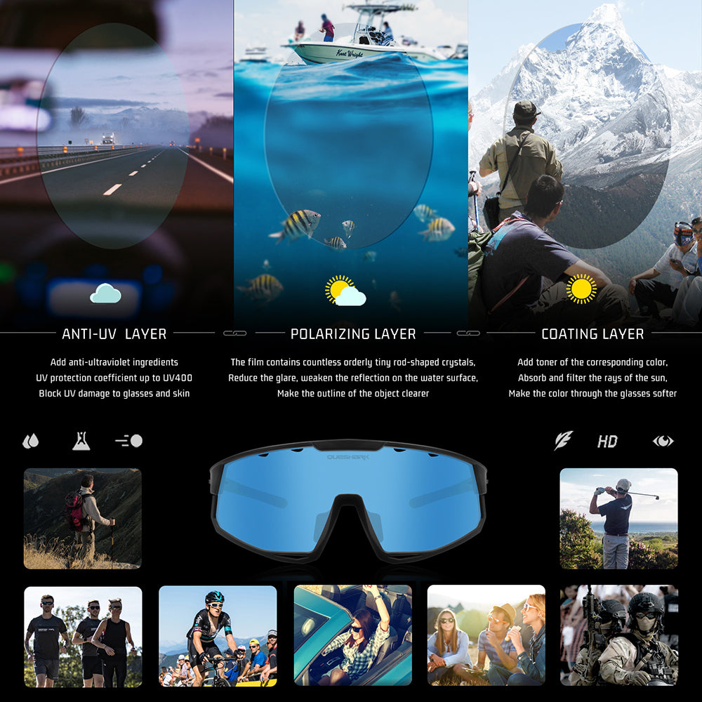 QE56 Blue Polarized Sunglasses Cycling Eyewear Men Women Oversized Driving Glasses with 5 Lens