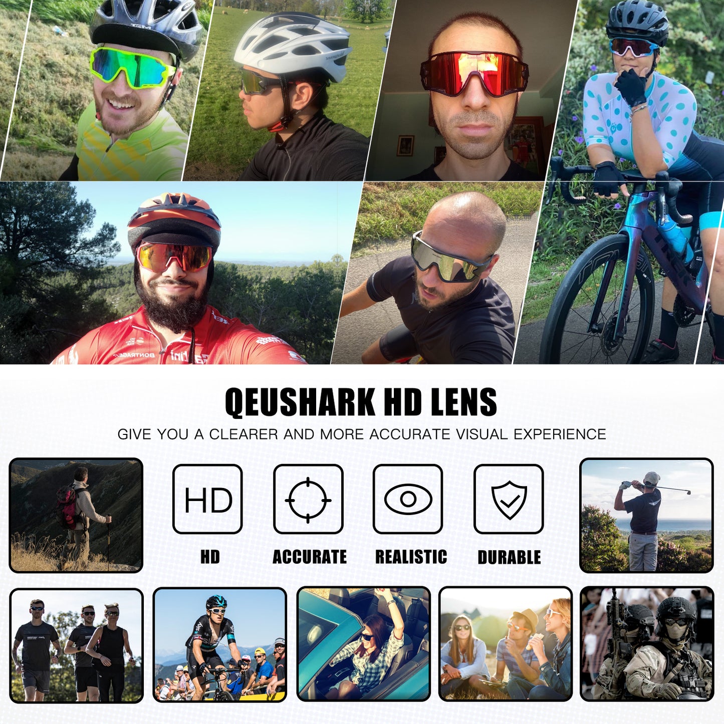 Queshark QE44 Polarized Cycling Sunglasses UV400 Protection Bike Glasses Sport Eyewear for Men Women 4 Lens