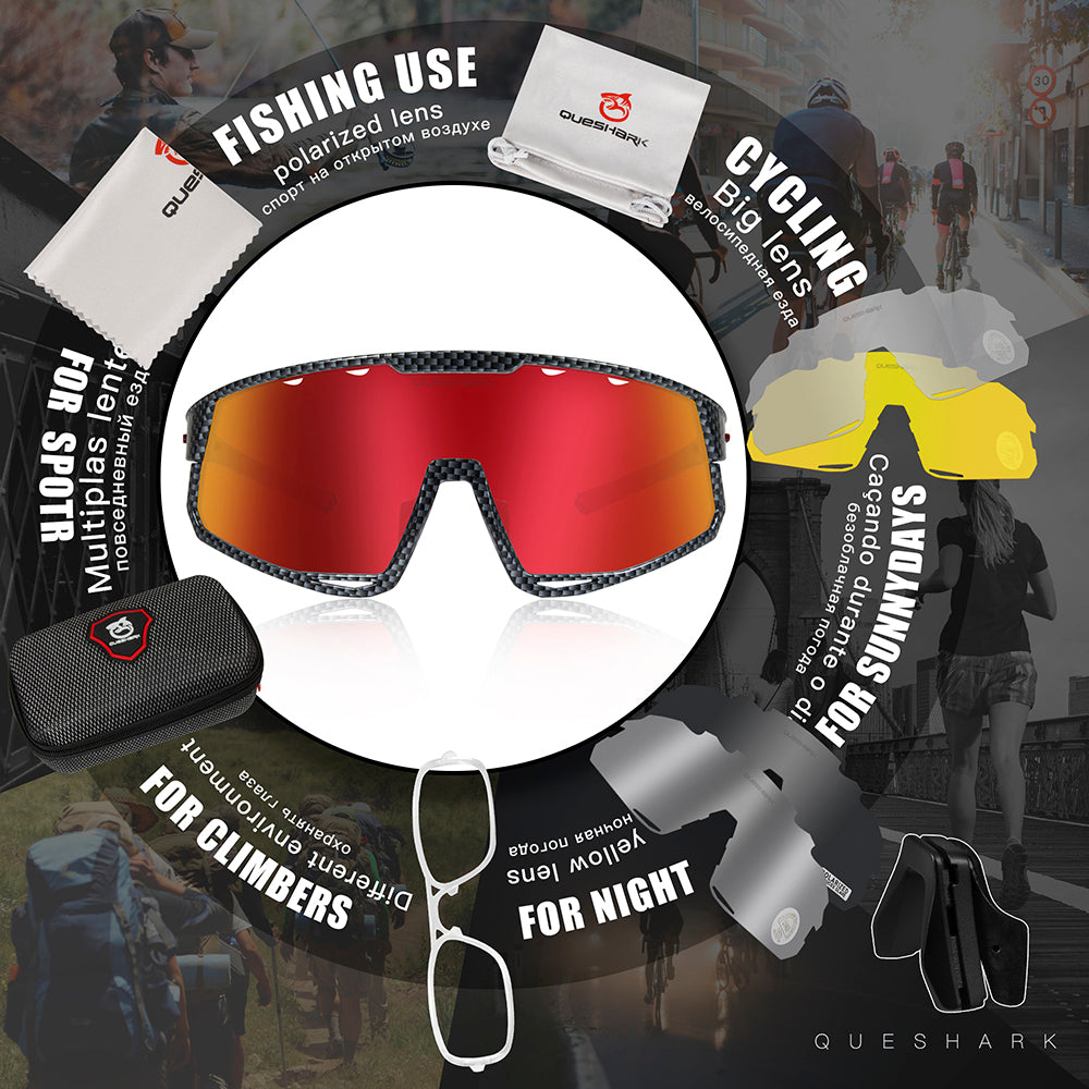 QE56 TXW Gafas de sol polarizadas Gafas de ciclismo Hombres Mujeres Gafas de conducción de gran tamaño con 5 lentes