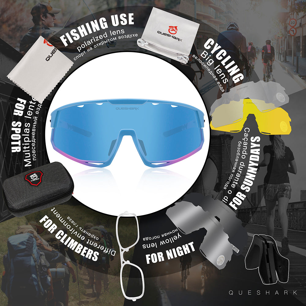 QE56 lunettes de soleil polarisées bleu rose lunettes de cyclisme hommes femmes lunettes de conduite surdimensionnées avec 5 lentilles