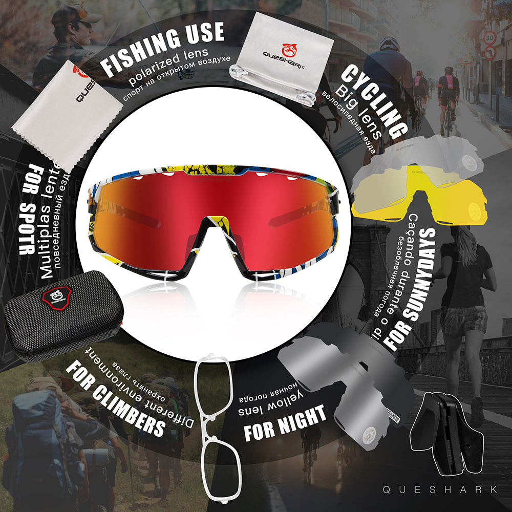 QE56 YLR Polarized Sunglasses Cycling Eyewear Men Women Oversized Driving Glasses with 5 Lens
