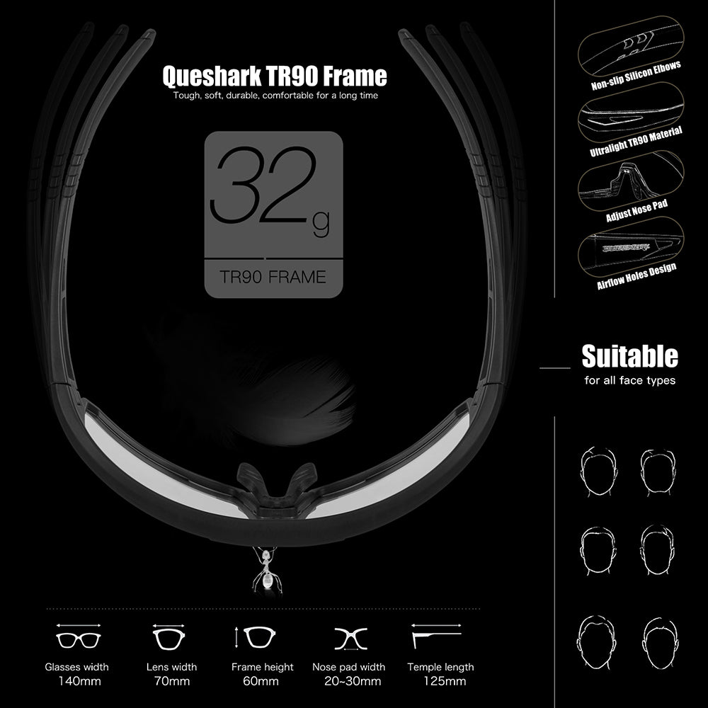 QE56 Weiß Polarisierte Sonnenbrille Fahrradbrillen Herren Damen Übergroße Autofahrerbrille mit 5 Gläsern