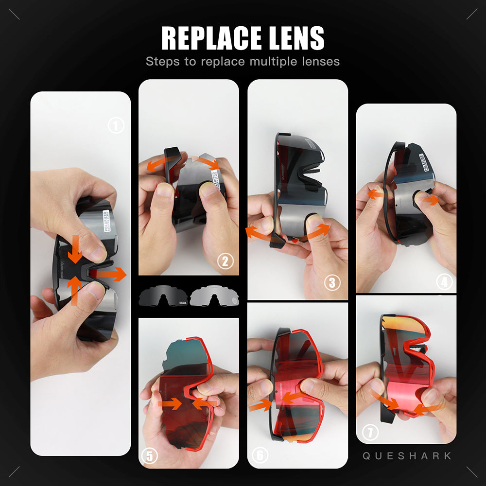 QE56 Schwarz Rot Polarisierte Sonnenbrille Fahrradbrillen Herren Damen Übergroße Autofahrerbrille mit 5 Gläsern
