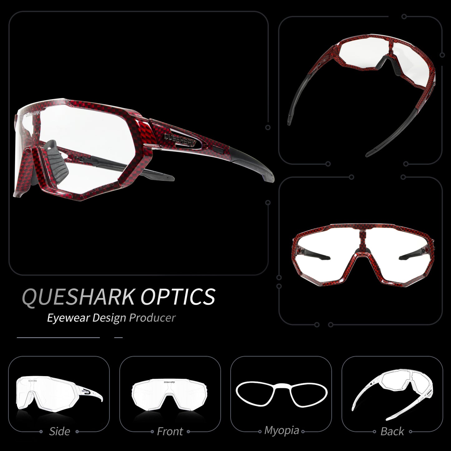 QE48 BS Queshark Gafas de sol fotocromáticas para hombres Mujeres Gafas de seguridad para ciclismo Protección UV Deporte al aire libre MTB -TXWR