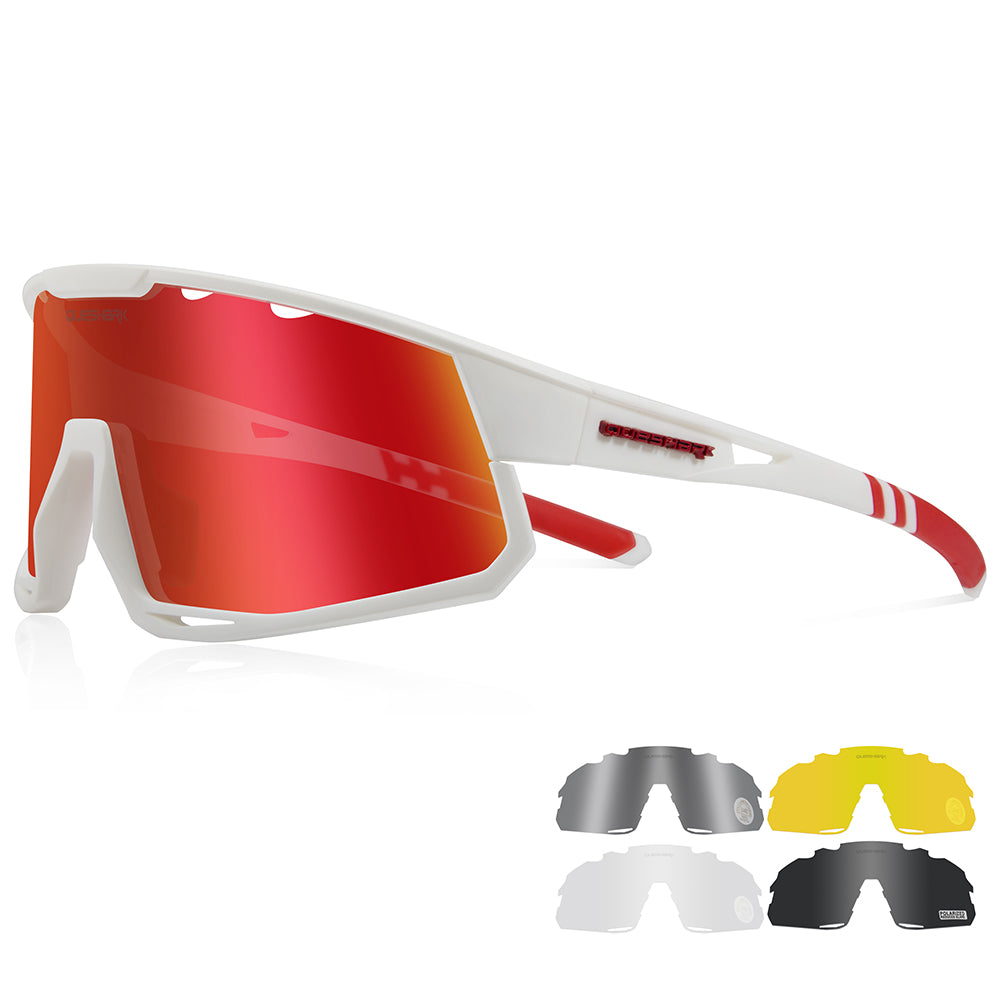 QE56 Weiß Polarisierte Sonnenbrille Fahrradbrillen Herren Damen Übergroße Autofahrerbrille mit 5 Gläsern