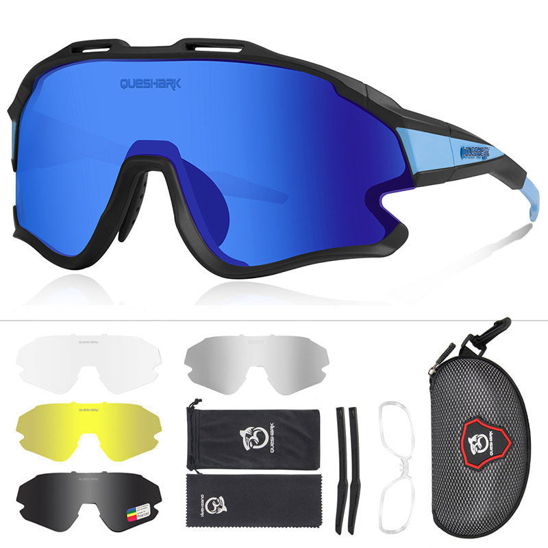 <transcy>QE51 Negro Azul UV400 Gafas de ciclismo Gafas de sol de bicicleta 1 Lente polarizada 3 HD</transcy>