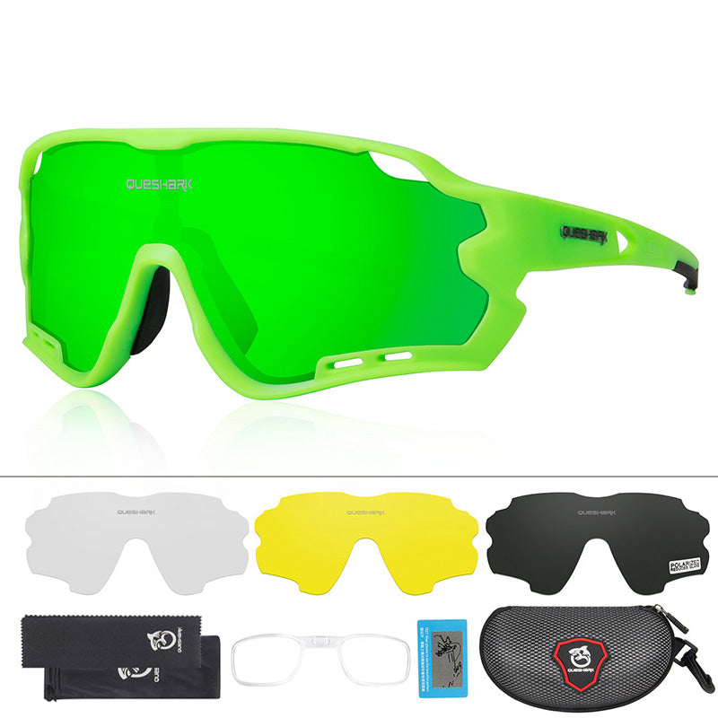 QE44 Green Polarized Cycling Sunglasses UV400 Bike Glasses Sport Eyewear for Men Women 4 Lens