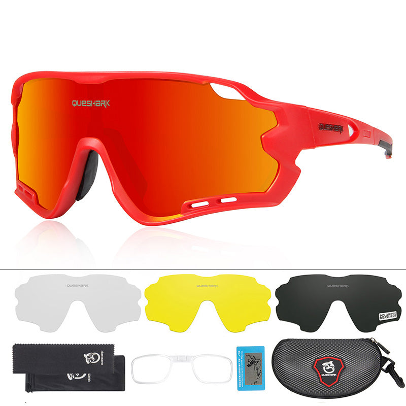 QE44 Red Polarized Cycling Sunglasses UV400 Bike Glasses Sport Eyewear for Men Women 4 Lens