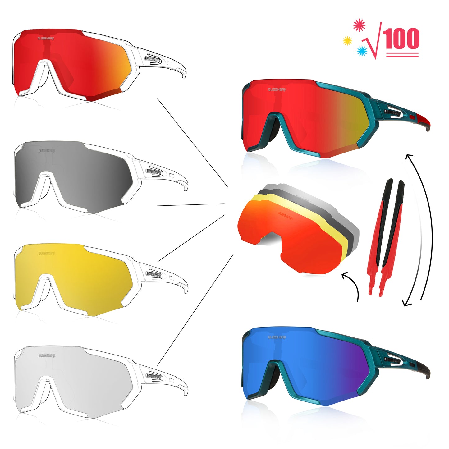 <transcy>QE48 Óculos Polarizados Azul Fosco Óculos de Sol para Bicicleta Óculos de Bicicleta Óculos de Ciclismo UV400 5 Lentes / Conjunto</transcy>