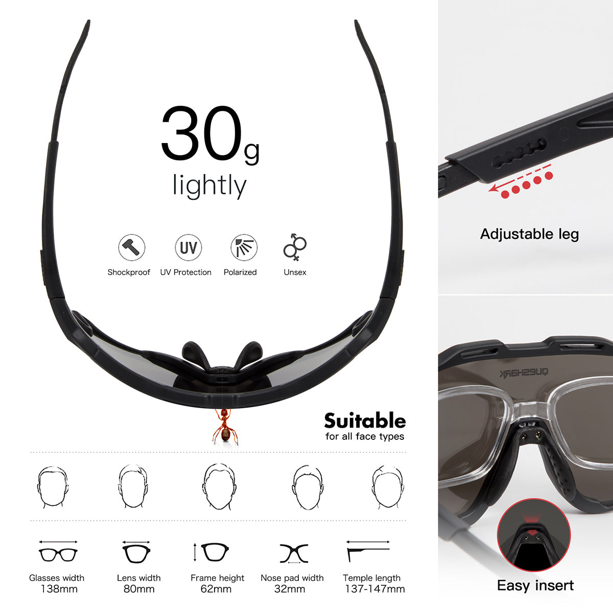 <transcy>QE51 Negro Azul UV400 Gafas de ciclismo Gafas de sol de bicicleta 1 Lente polarizada 3 HD</transcy>