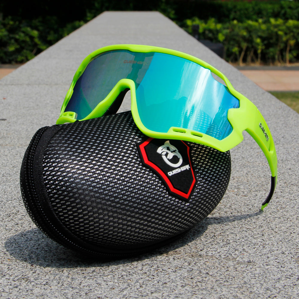 QE44 Green Polarized Cycling Sunglasses UV400 Bike Glasses Sport Eyewear for Men Women 4 Lens