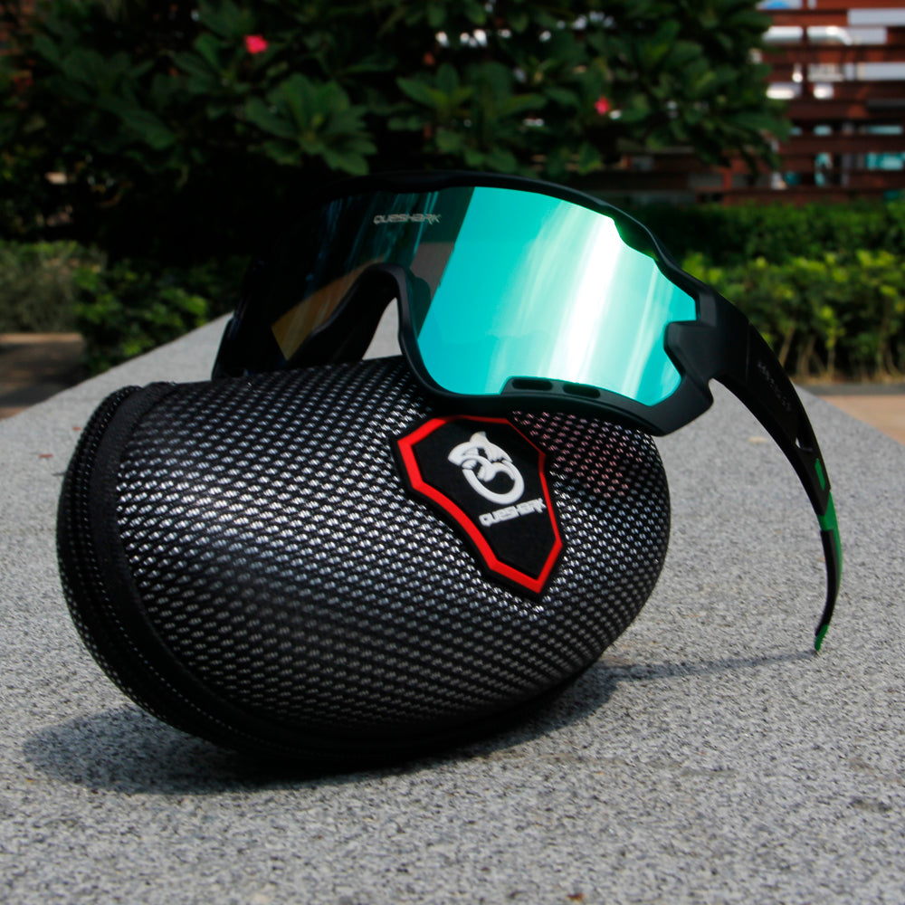 QE44 Black Green Polarized Cycling Sunglasses UV400 Bike Glasses Sport Eyewear for Men Women 4 Lens