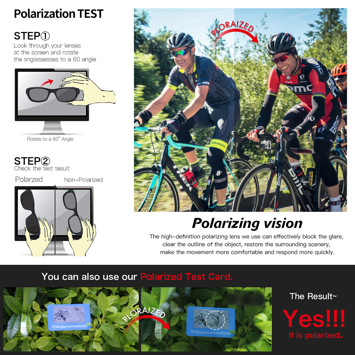 <transcy>QE51 Negro Azul UV400 Gafas de ciclismo Gafas de sol de bicicleta 1 Lente polarizada 3 HD</transcy>