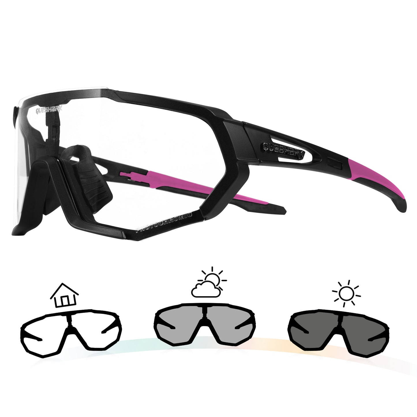 QE48 BS Queshark lunettes de soleil photochromiques pour hommes femmes lunettes de cyclisme de sécurité Protection UV sport de plein air vtt noir rose