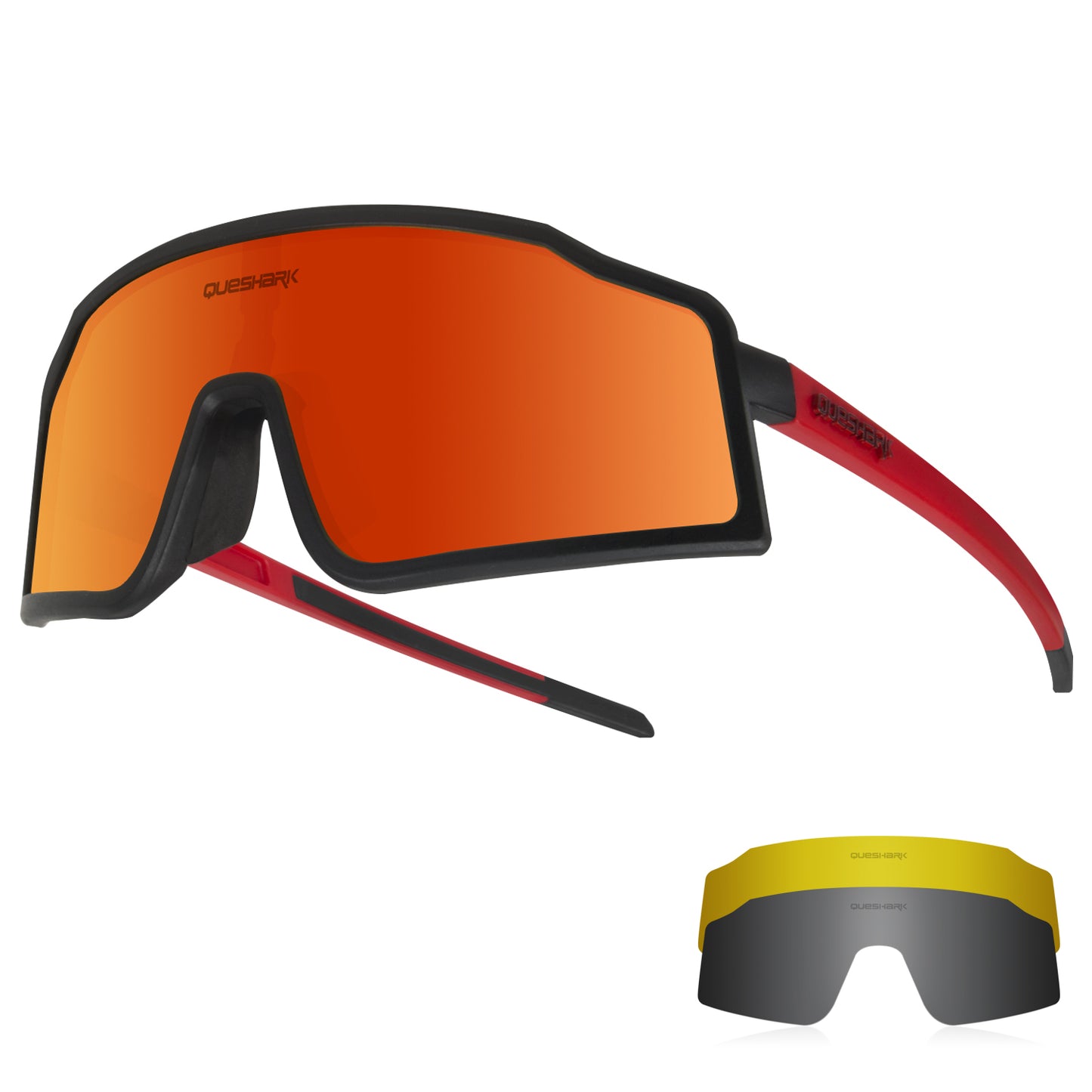 QE54 Black Red Sports Glasses Polarized Bicycle Sunglasses Cycling Eyewear 3 Lens/Set