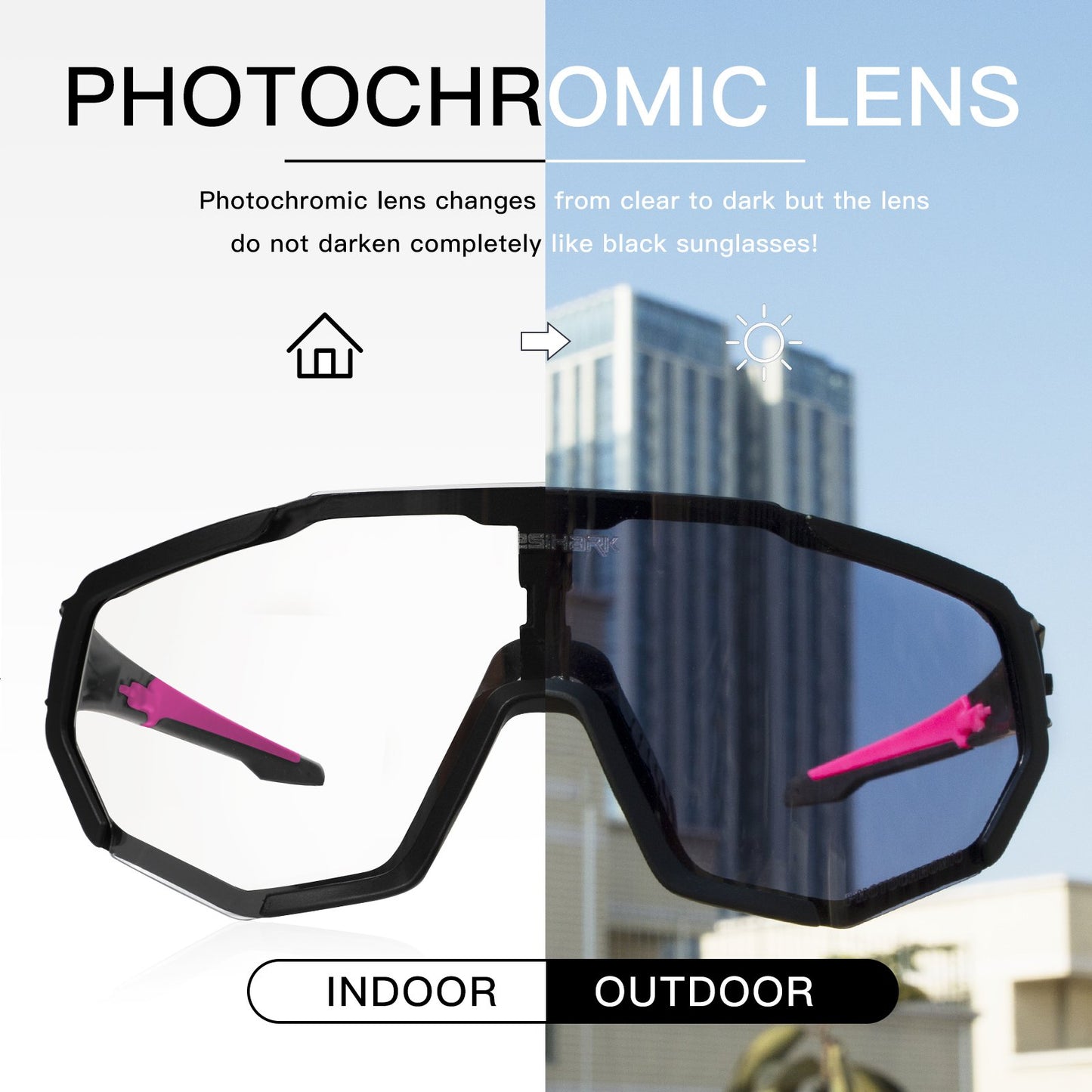 QE48 BS Queshark Photochromic Sunglasses for Men Women Safety Cycling Glasses UV Protection Outdoor Sport MTB Black Red