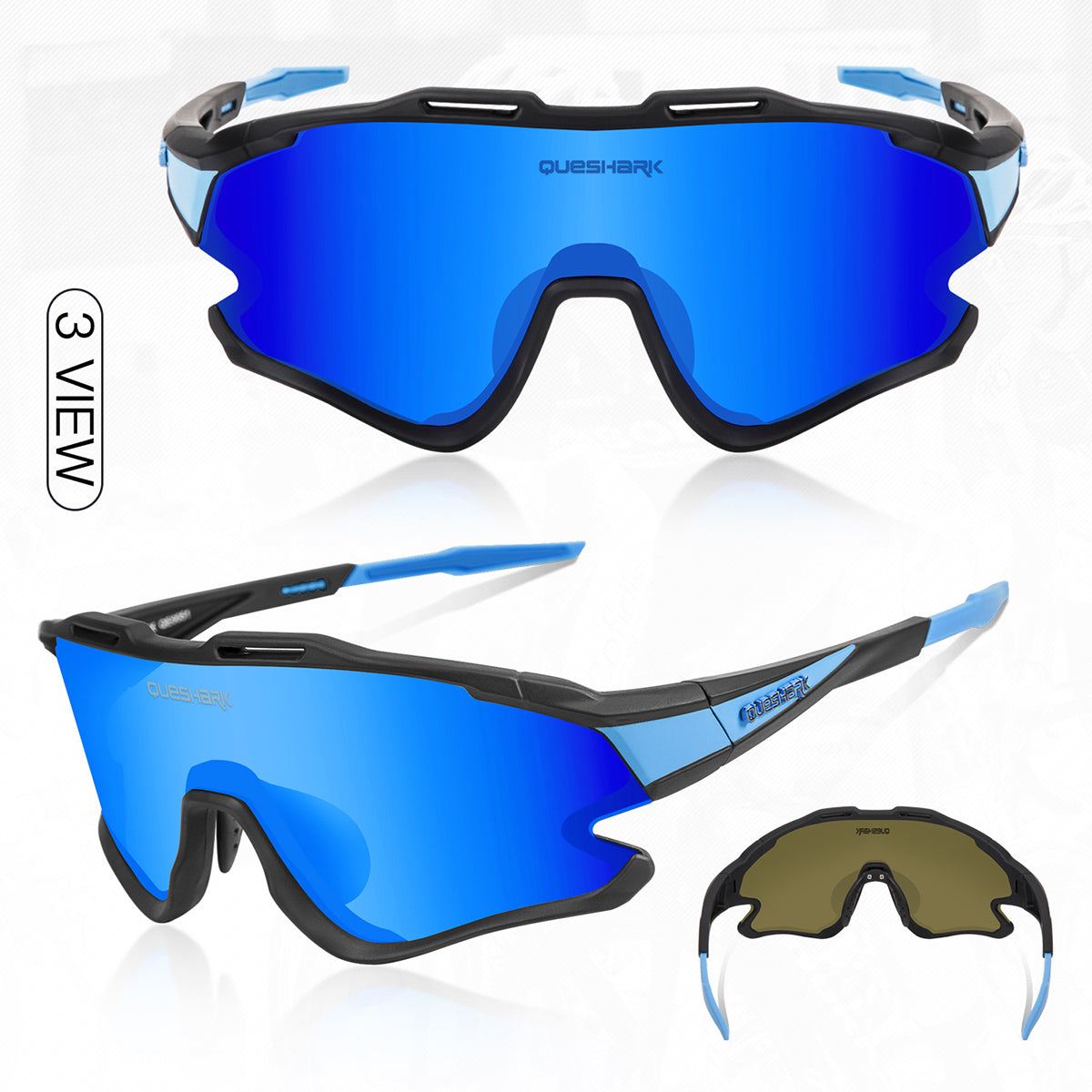 <transcy>QE51 Negro Azul UV400 Gafas de ciclismo Gafas de sol de bicicleta 1 Lente polarizada 3 HD</transcy>